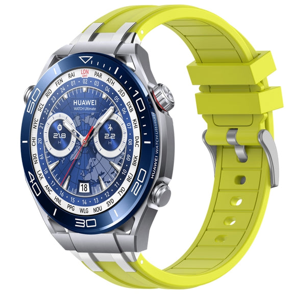For Huawei Watch Ultimate 22mm Quick Release Silver Buckle Royal Silicone Watch Band(Vital Yellow)