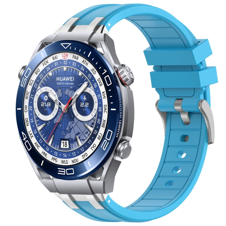For Huawei Watch Ultimate 22mm Quick Release Silver Buckle Royal Silicone Watch Band(Sky Blue)