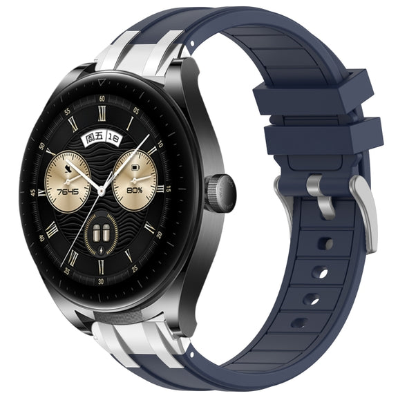 For Huawei Watch Buds 22mm Quick Release Silver Buckle Royal Silicone Watch Band(Navy Blue)