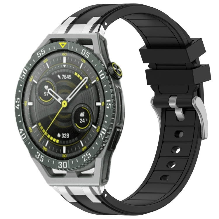 For Huawei Watch GT3 SE 22mm Quick Release Silver Buckle Royal Silicone Watch Band(Black)