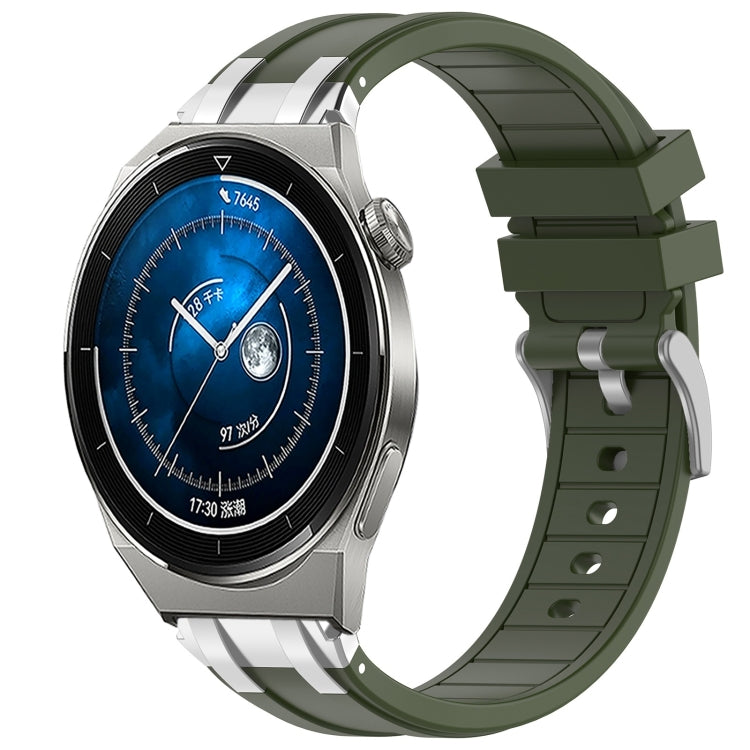For Huawei Watch GT3 Pro 46mm 22mm Quick Release Silver Buckle Royal Silicone Watch Band(Olive Green)