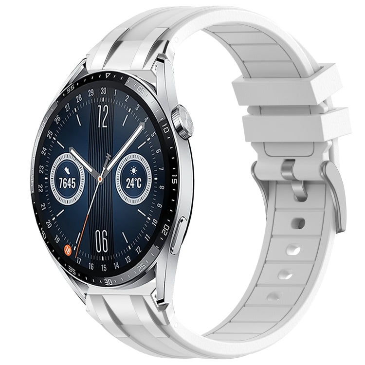 For Huawei Watch GT3 46mm 22mm Quick Release Silver Buckle Royal Silicone Watch Band(White)