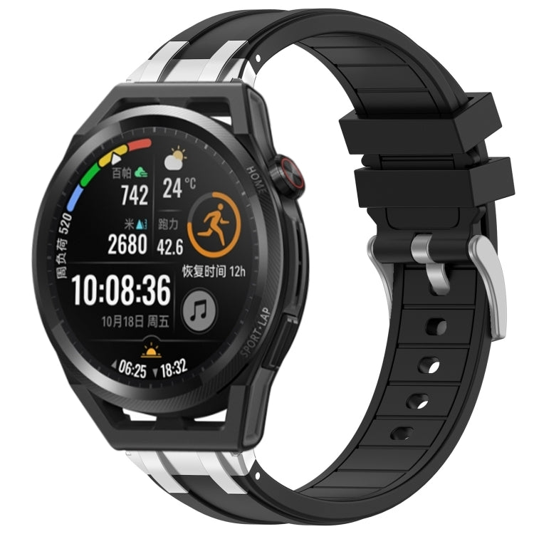 For Huawei Watch GT Runner 22mm Quick Release Silver Buckle Royal Silicone Watch Band(Black)