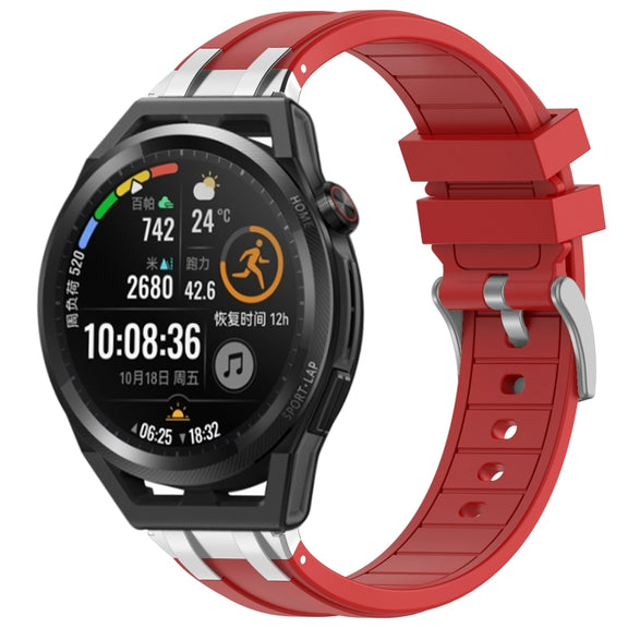 For Huawei Watch GT Runner 22mm Quick Release Silver Buckle Royal Silicone Watch Band(Red)