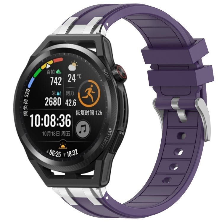 For Huawei Watch GT Runner 22mm Quick Release Silver Buckle Royal Silicone Watch Band(Purple)