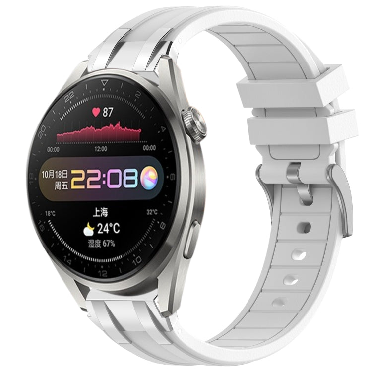 For Huawei Watch3 Pro 22mm Quick Release Silver Buckle Royal Silicone Watch Band(White)