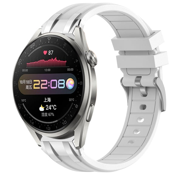 For Huawei Watch3 Pro 22mm Quick Release Silver Buckle Royal Silicone Watch Band(White)