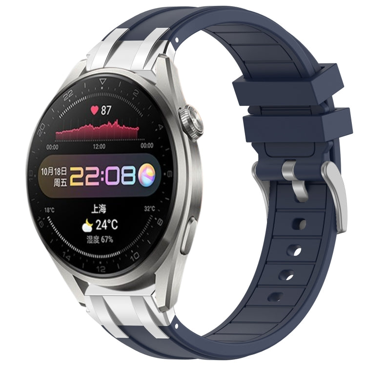 For Huawei Watch3 Pro 22mm Quick Release Silver Buckle Royal Silicone Watch Band(Navy Blue)