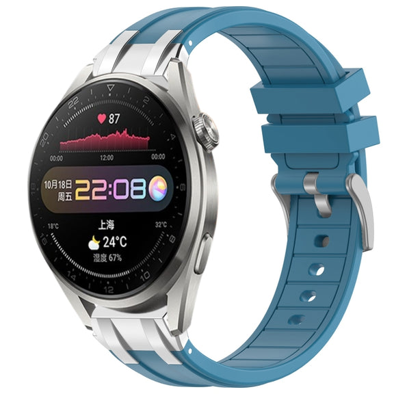 For Huawei Watch3 Pro 22mm Quick Release Silver Buckle Royal Silicone Watch Band(Sea Blue)