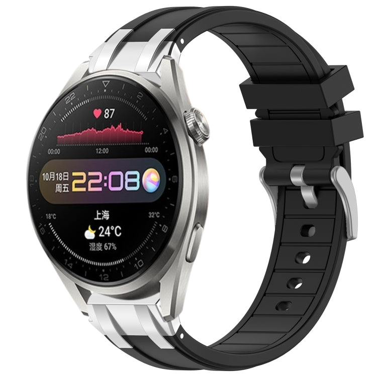 For Huawei Watch3 Pro 22mm Quick Release Silver Buckle Royal Silicone Watch Band(Black)