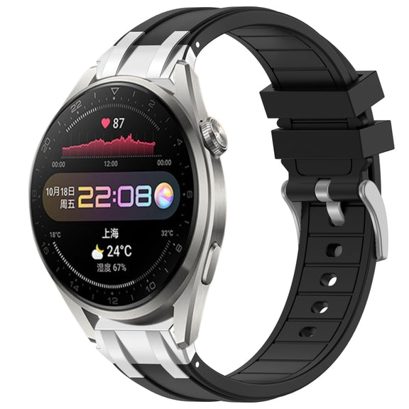 For Huawei Watch3 Pro 22mm Quick Release Silver Buckle Royal Silicone Watch Band(Black)