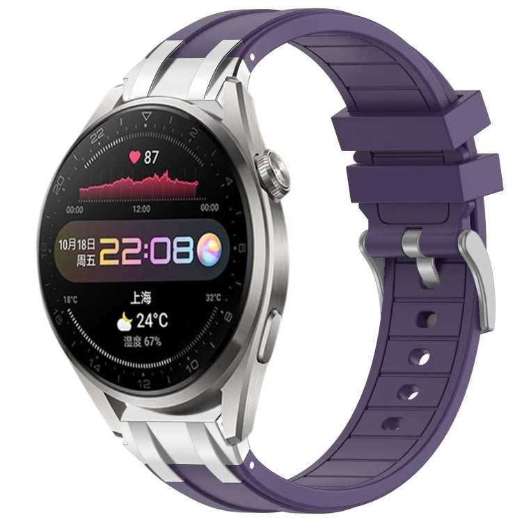 For Huawei Watch3 Pro 22mm Quick Release Silver Buckle Royal Silicone Watch Band(Purple)