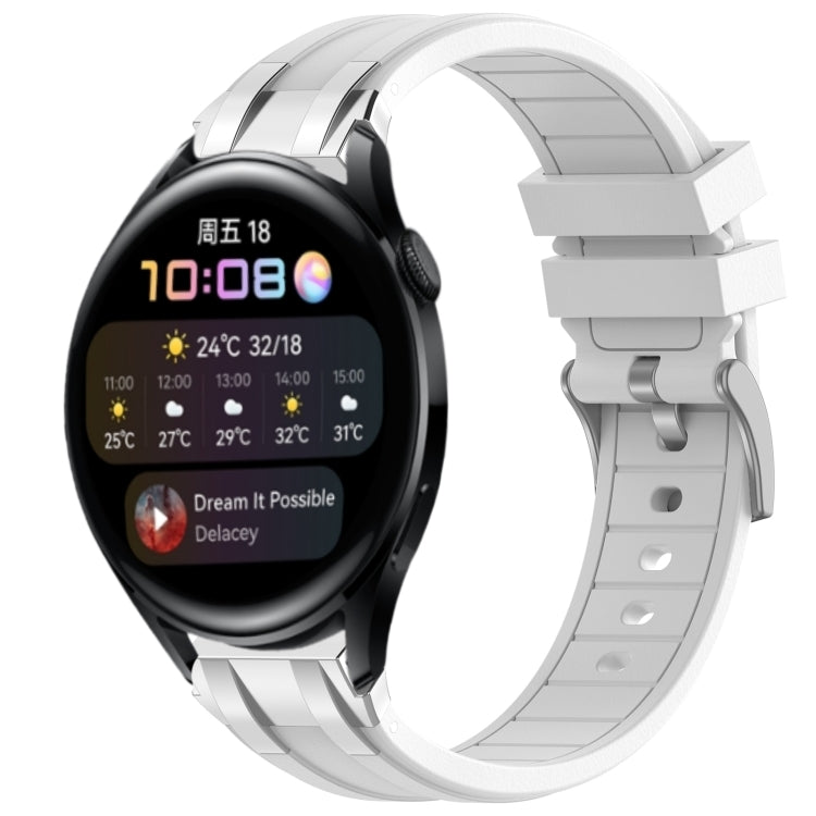 For Huawei Watch 3 22mm Quick Release Silver Buckle Royal Silicone Watch Band(White)