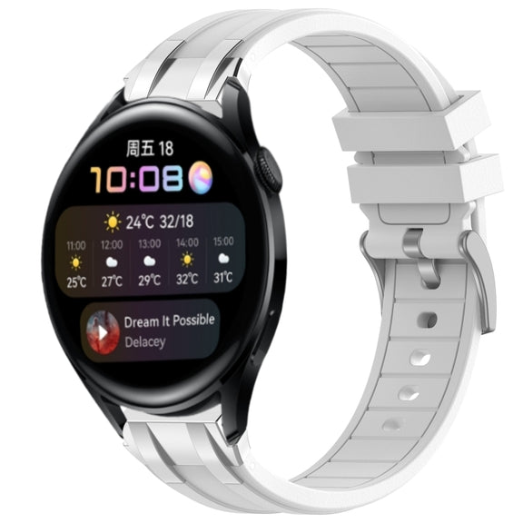 For Huawei Watch 3 22mm Quick Release Silver Buckle Royal Silicone Watch Band(White)