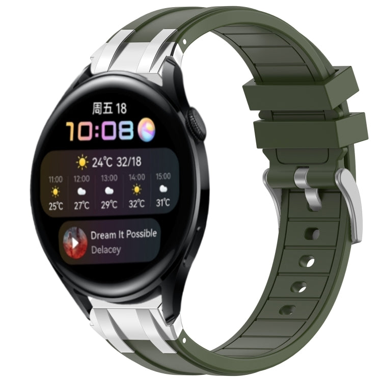 For Huawei Watch 3 22mm Quick Release Silver Buckle Royal Silicone Watch Band(Olive Green)