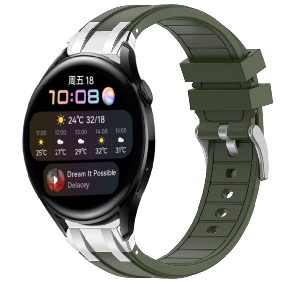 For Huawei Watch 3 22mm Quick Release Silver Buckle Royal Silicone Watch Band(Olive Green)