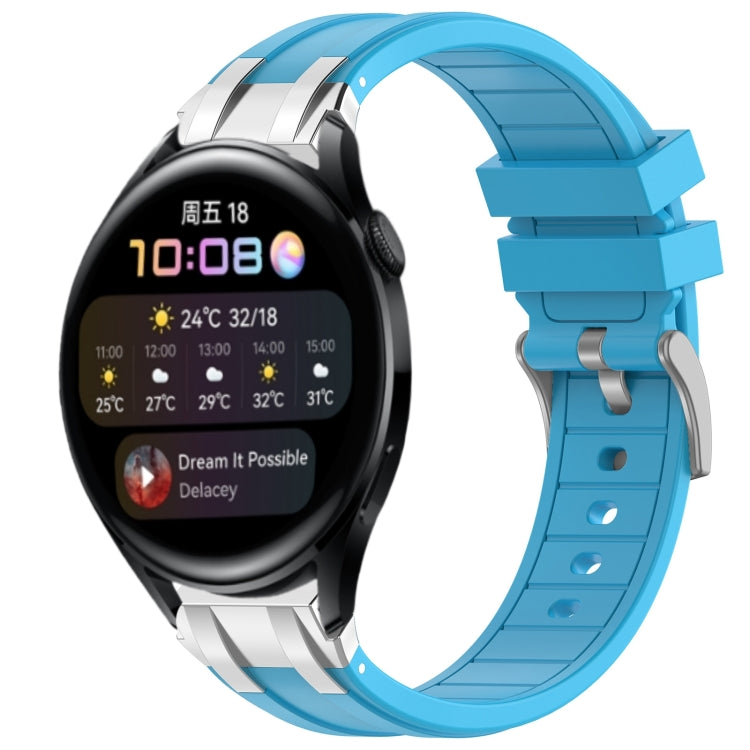 For Huawei Watch 3 22mm Quick Release Silver Buckle Royal Silicone Watch Band(Sky Blue)