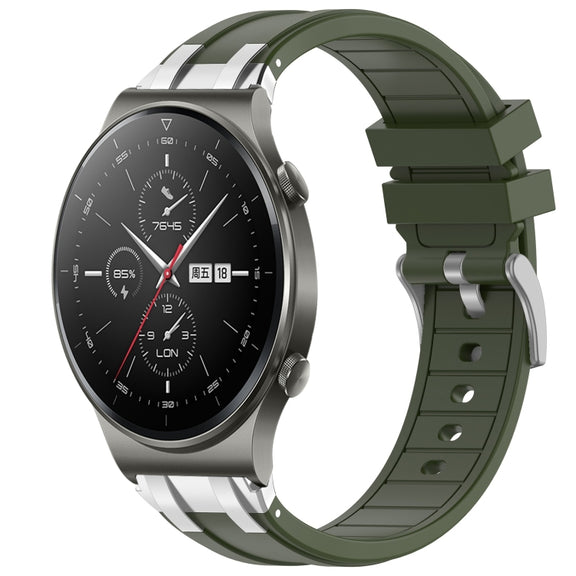 For Huawei Watch GT2 Pro 22mm Quick Release Silver Buckle Royal Silicone Watch Band(Olive Green)