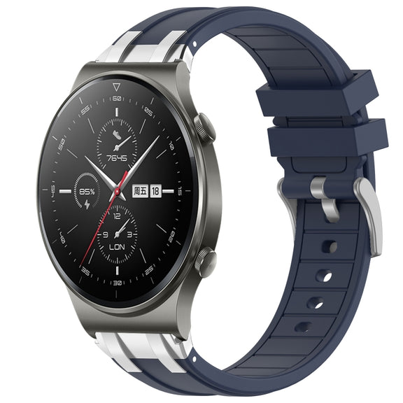 For Huawei Watch GT2 Pro 22mm Quick Release Silver Buckle Royal Silicone Watch Band(Navy Blue)