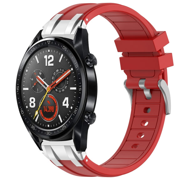 For Huawei Watch GT 22mm Quick Release Silver Buckle Royal Silicone Watch Band(Red)