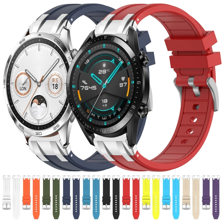 For Huawei Watch 3 22mm Quick Release Silver Buckle Royal Silicone Watch Band(White)