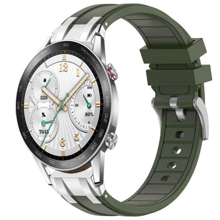 For Honor Watch GS 3i 22mm Quick Release Silver Buckle Royal Silicone Watch Band(Olive Green)