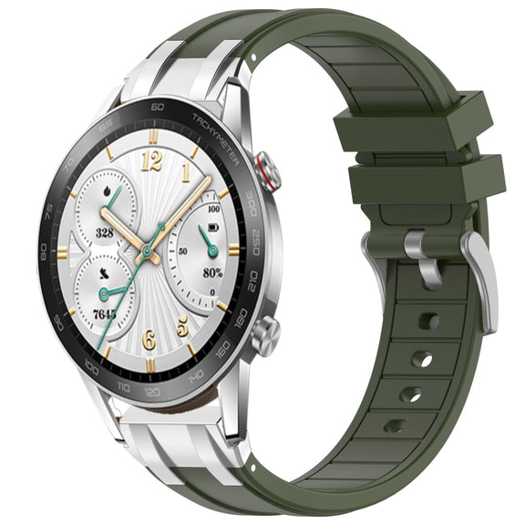 For Honor Watch GS 3i 22mm Quick Release Silver Buckle Royal Silicone Watch Band(Olive Green)