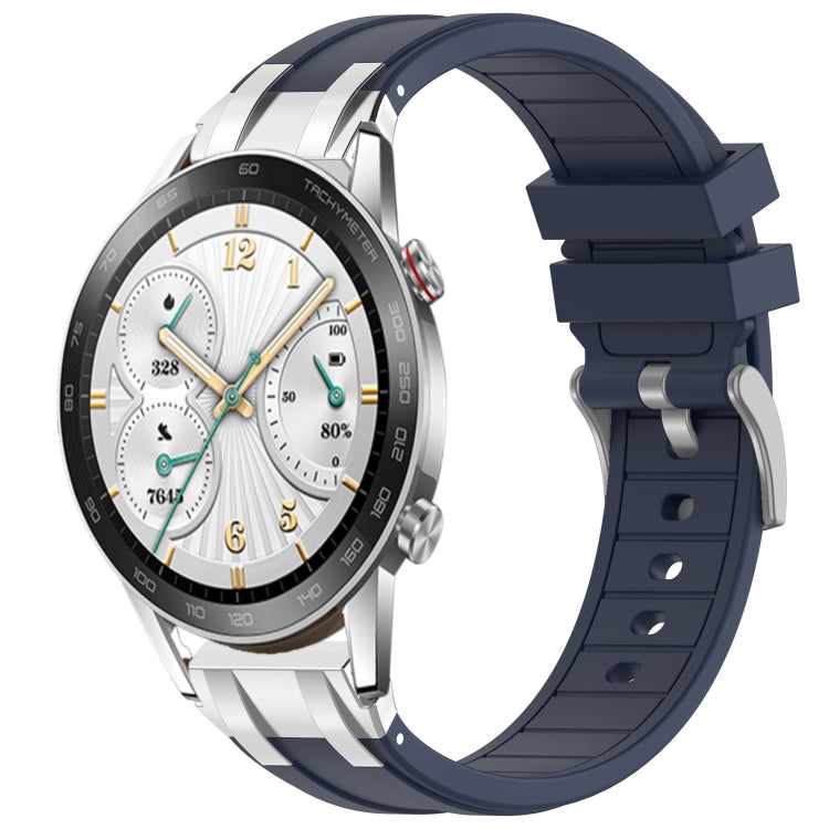 For Honor Watch GS 3i 22mm Quick Release Silver Buckle Royal Silicone Watch Band(Navy Blue)