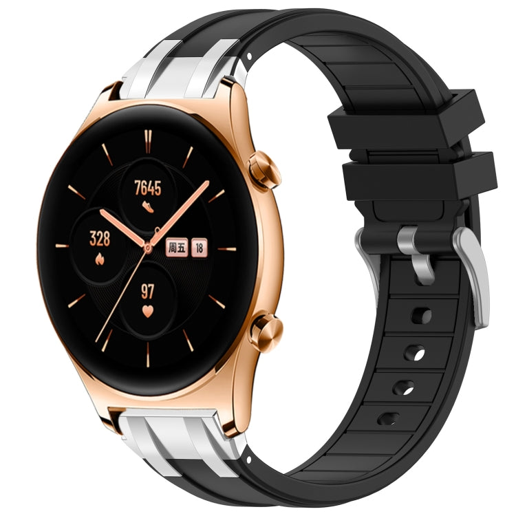 For Honor Watch GS 3 22mm Quick Release Silver Buckle Royal Silicone Watch Band(Black)