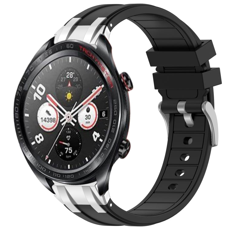 For Honor Watch Dream 22mm Quick Release Silver Buckle Royal Silicone Watch Band(Black)