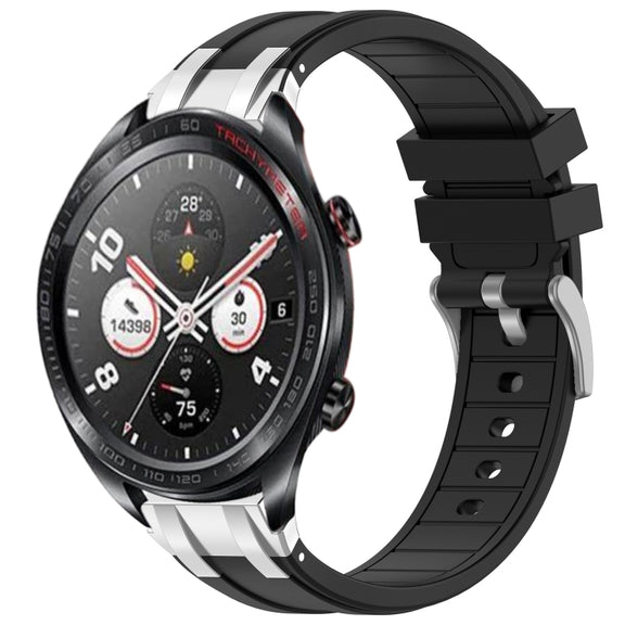 For Honor Watch Dream 22mm Quick Release Silver Buckle Royal Silicone Watch Band(Black)