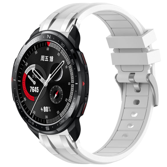 For Honor Watch GS Pro 22mm Quick Release Silver Buckle Royal Silicone Watch Band(White)