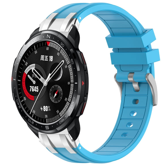 For Honor Watch GS Pro 22mm Quick Release Silver Buckle Royal Silicone Watch Band(Sky Blue)