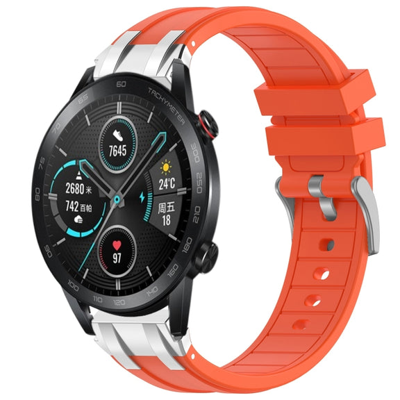 For Honor Magic Watch 2 46mm 22mm Quick Release Silver Buckle Royal Silicone Watch Band(Orange)