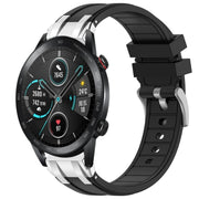 For Honor Magic Watch 2 46mm 22mm Quick Release Silver Buckle Royal Silicone Watch Band(Black)