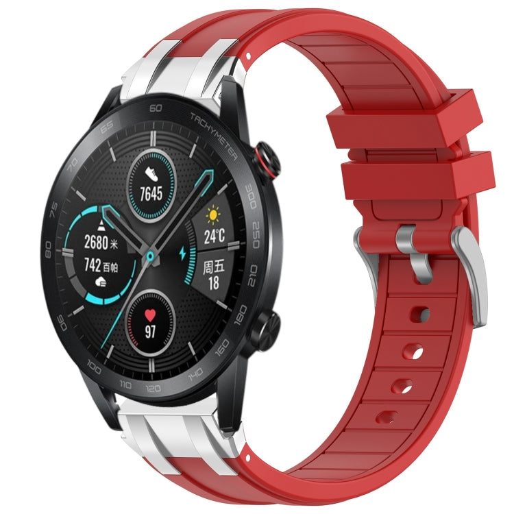 For Honor Magic Watch 2 46mm 22mm Quick Release Silver Buckle Royal Silicone Watch Band(Red)