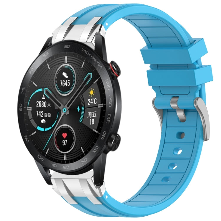 For Honor Magic Watch 2 46mm 22mm Quick Release Silver Buckle Royal Silicone Watch Band(Sky Blue)