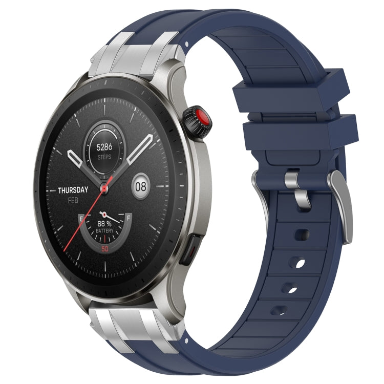 For Amazfit Watch GTR 4 22mm Quick Release Silver Buckle Royal Silicone Watch Band(Navy Blue)