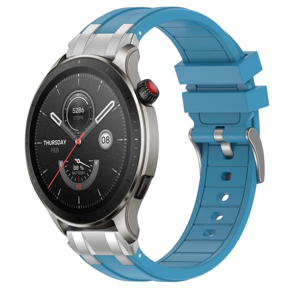 For Amazfit Watch GTR 4 22mm Quick Release Silver Buckle Royal Silicone Watch Band(Sea Blue)