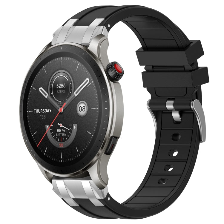 For Amazfit Watch GTR 4 22mm Quick Release Silver Buckle Royal Silicone Watch Band(Black)