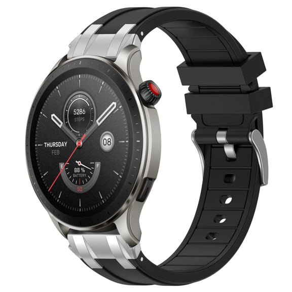 For Amazfit Watch GTR 4 22mm Quick Release Silver Buckle Royal Silicone Watch Band(Black)