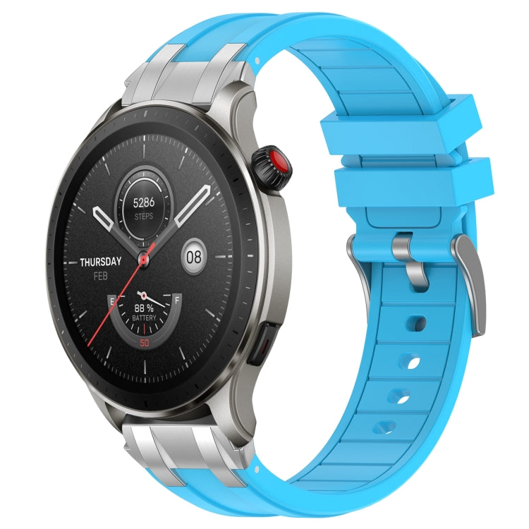 For Amazfit Watch GTR 4 22mm Quick Release Silver Buckle Royal Silicone Watch Band(Sky Blue)