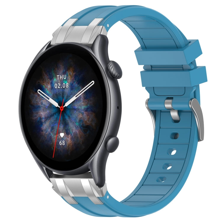 For Amazfit Watch GTR 3 pro 22mm Quick Release Silver Buckle Royal Silicone Watch Band(Sea Blue)