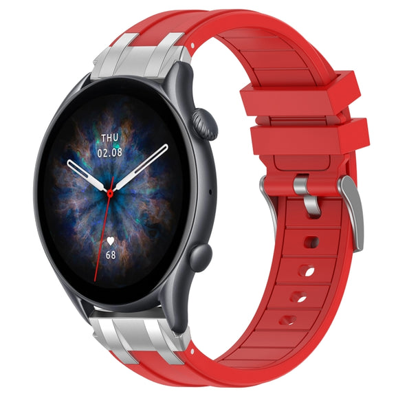 For Amazfit Watch GTR 3 pro 22mm Quick Release Silver Buckle Royal Silicone Watch Band(Red)