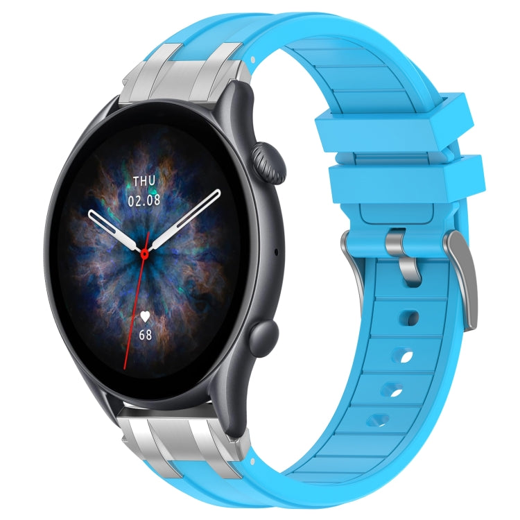 For Amazfit Watch GTR 3 pro 22mm Quick Release Silver Buckle Royal Silicone Watch Band(Sky Blue)