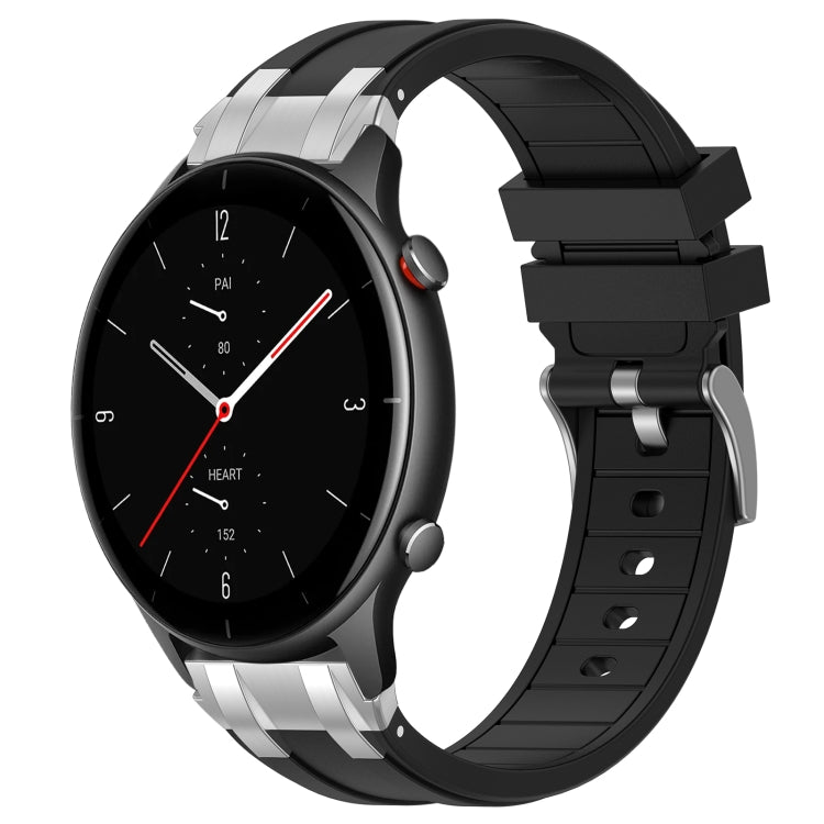 For Amazfit Watch GTR 2e 22mm Quick Release Silver Buckle Royal Silicone Watch Band(Black)