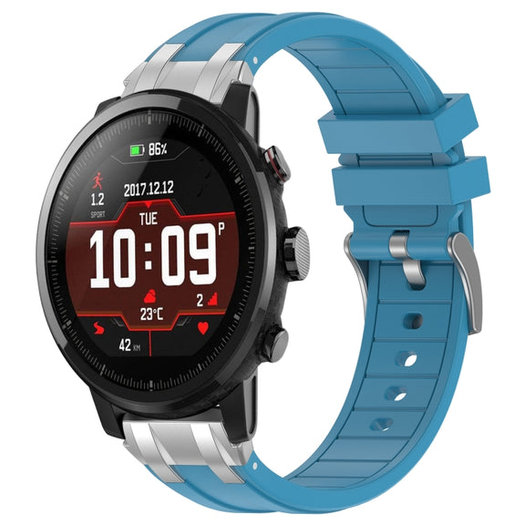 For Amazfit Sport Watch 3 22mm Quick Release Silver Buckle Royal Silicone Watch Band(Sea Blue)