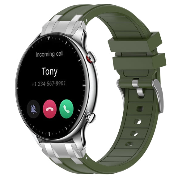 For Amazfit Watch GTR 2 22mm Quick Release Silver Buckle Royal Silicone Watch Band(Olive Green)