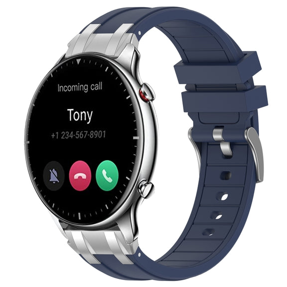 For Amazfit Watch GTR 2 22mm Quick Release Silver Buckle Royal Silicone Watch Band(Navy Blue)