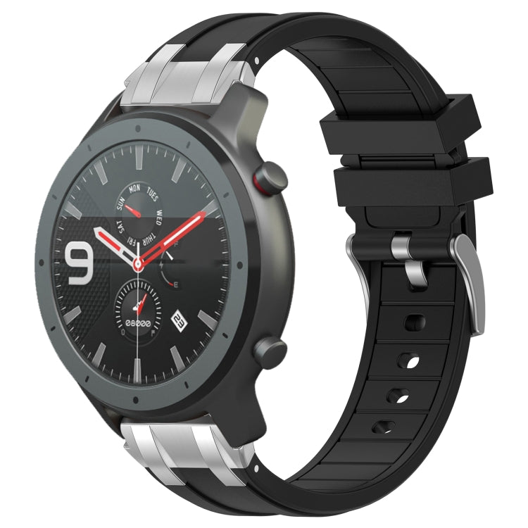 For Amazfit Watch GTR 47mm 22mm Quick Release Silver Buckle Royal Silicone Watch Band(Black)